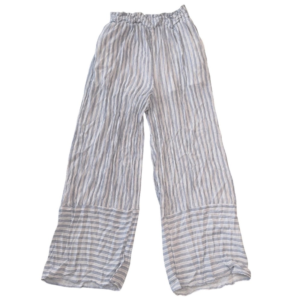 Fashion on Earth Striped Wide Leg Pants Coastal Grandmother Beach Blue Large